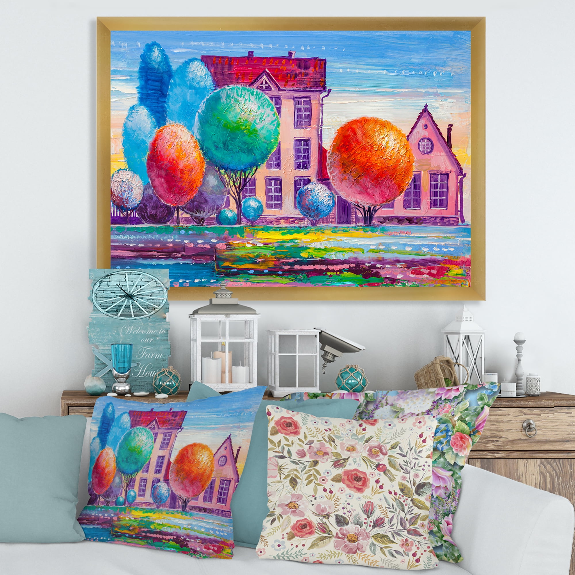 Designart 'Abstract Daydream House In The VIllage' Traditional Framed Art Print