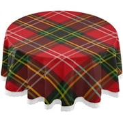 SKYSONIC Christmas Plaid Red and Green Round Tablecloth 60 in,Party Lace Round Table Cloth Water Resistant Spill Proof Large Table Cover for Kitchen BBQ Hotel Dining Party Decor