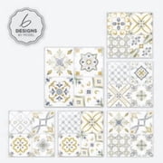 Smart Tiles Peel and Stick Backsplash, 5 Adhesive Tiles, Vintage Blue/Yellow/White, 9x9