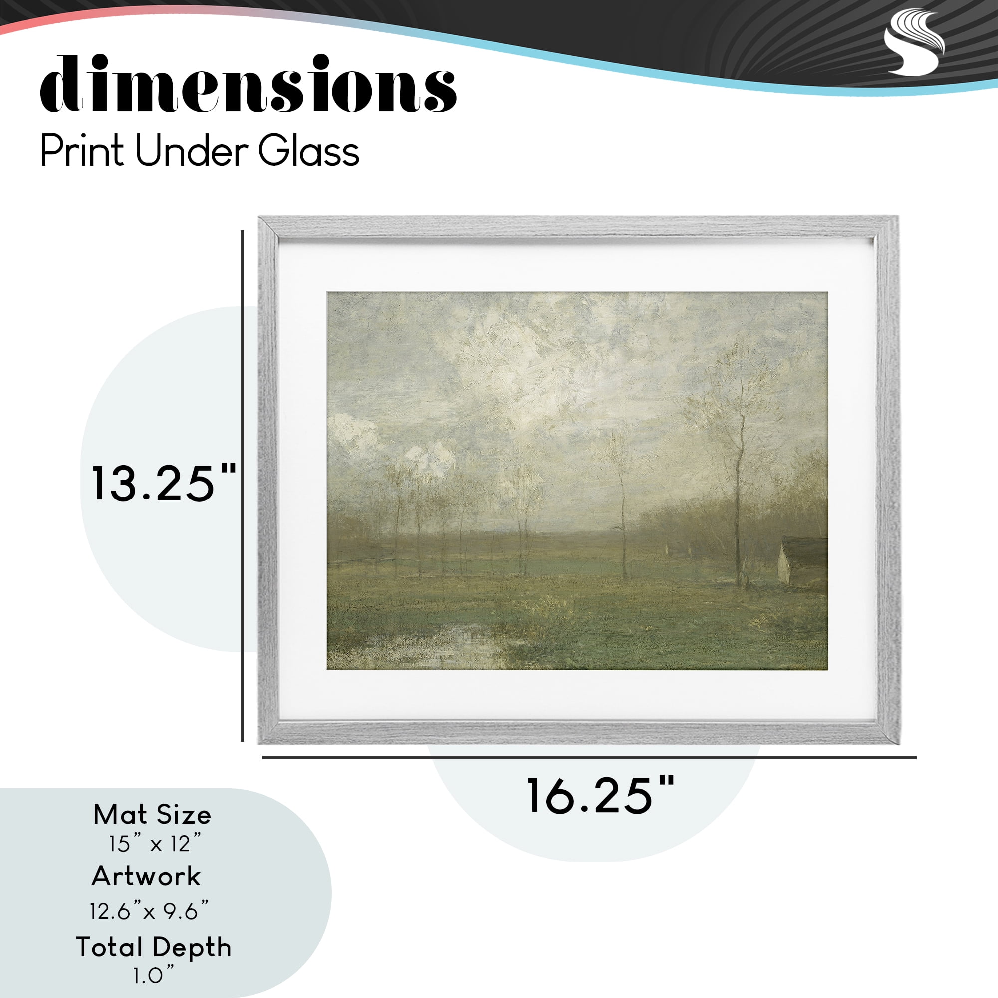 Hazy Farmland View Gray Framed Print Under Glass, design by Lettered and Lined