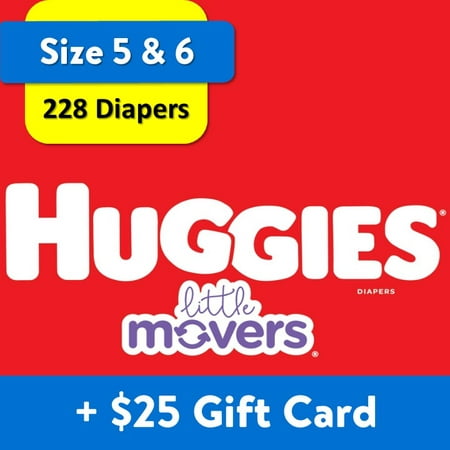 [$25 Savings] Buy 2 Huggies Diapers Little Movers, One Size 5, 124 Ct & One Size 6, 104 Ct with $25 Gift