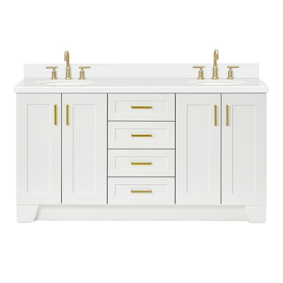 Ariel Taylor 67 Inch Double Oval Sink Vanity With White Quartz Countertop W/1.5" Edge In White
