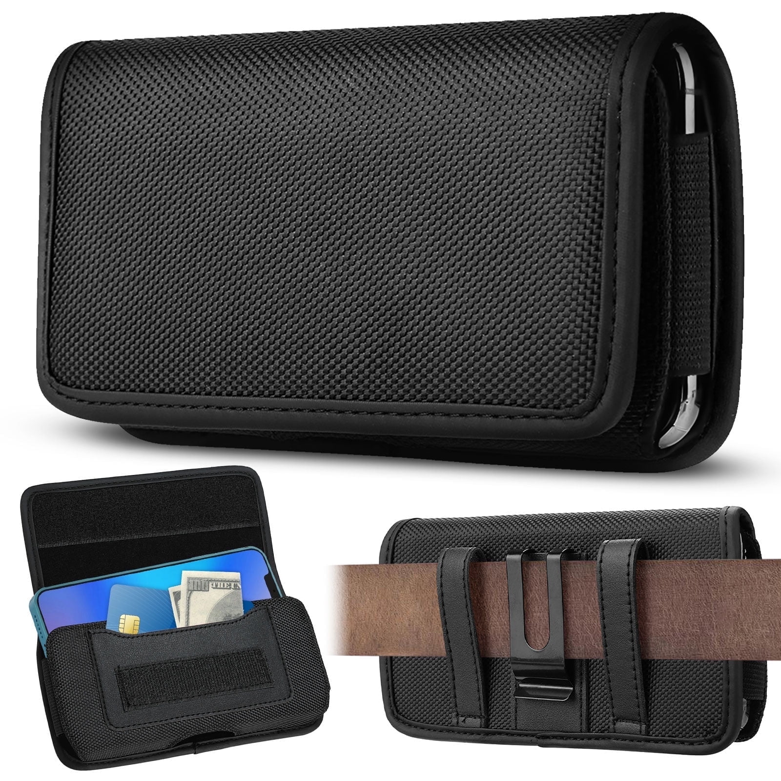 EEEkit Large Cell Phone Holster Case, Belt Clip Phone Holder Pouch Fit for iPhone 17, 16, 15, 14, 13 Series, Pro Models, Black