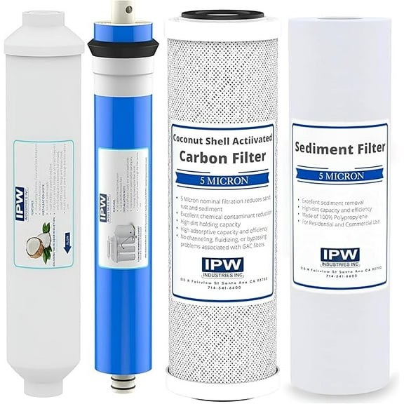 IPW Industries Universal 4-Stage Under Sink Reverse Osmosis Replacement Filter Kit | Replace Every 6-12 Months for Pure, Refreshing Water