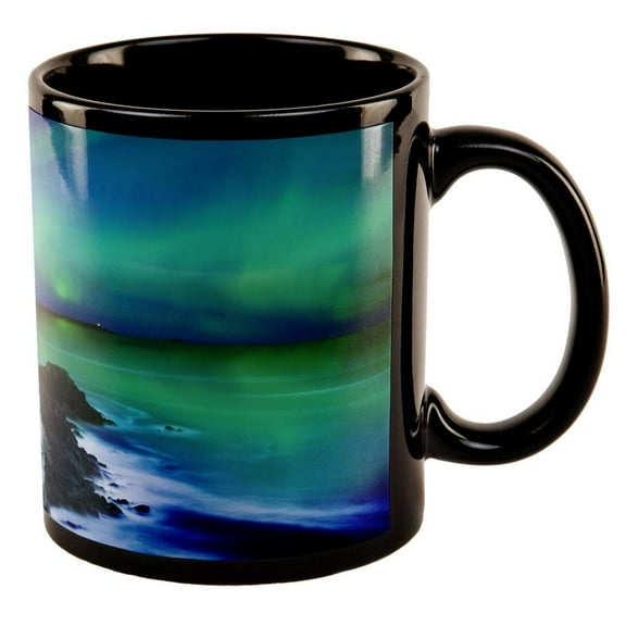Northern Lights Aurora Lighthouse All Over Black Out Coffee Mug
