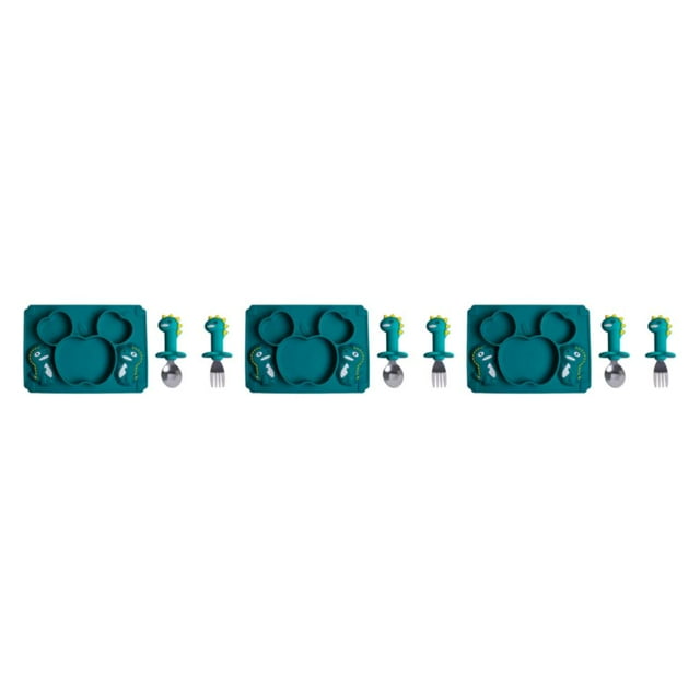 Thinsony Easy To Clean Baby Silicone Tableware Set For Promoting Healthy Eating Habits Safe And Odorless dark green 2 3Set