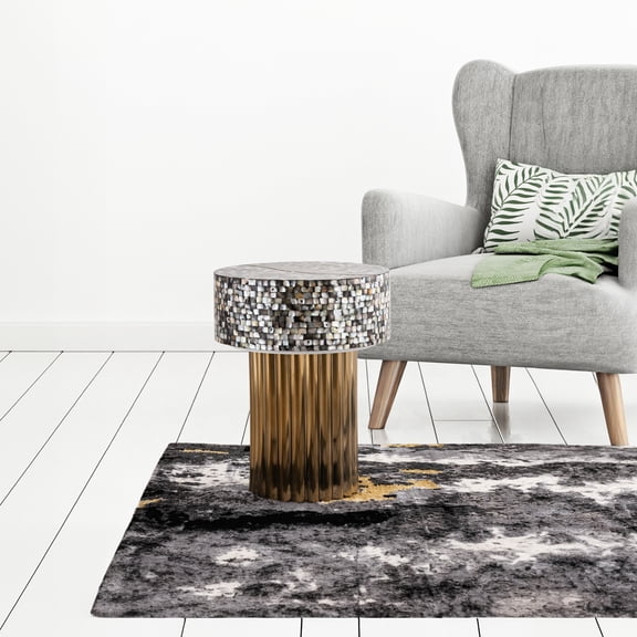 Round coffee and end table in antique brass with MOP top for modern decor