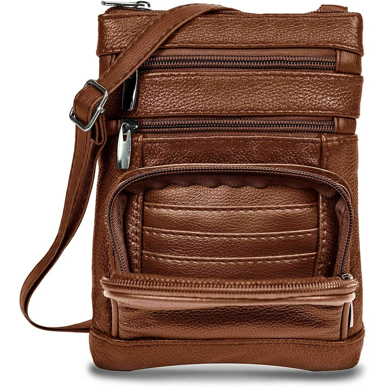 Krediz Genuine Leather Cross Body Handbag Plus Size Super Soft Adjustable Shoulder Bag for Women Dark Brown Walmart