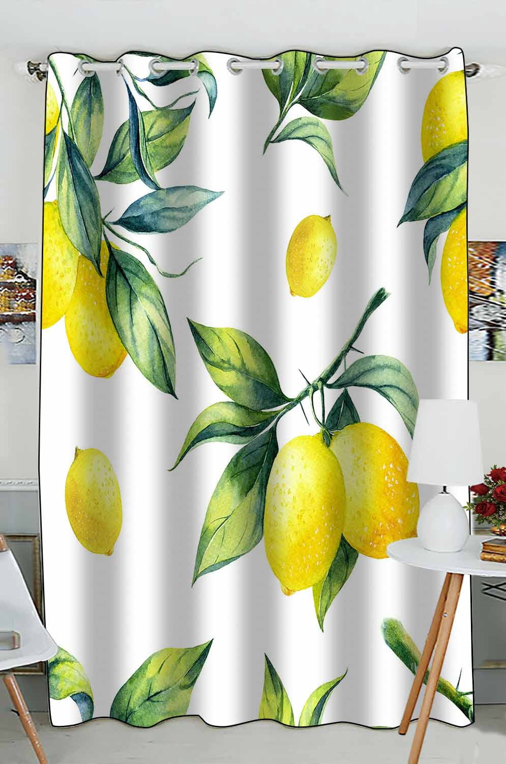 ABPHQTO Lemon White Grommet Blackout Curtain Room Darkening Curtains