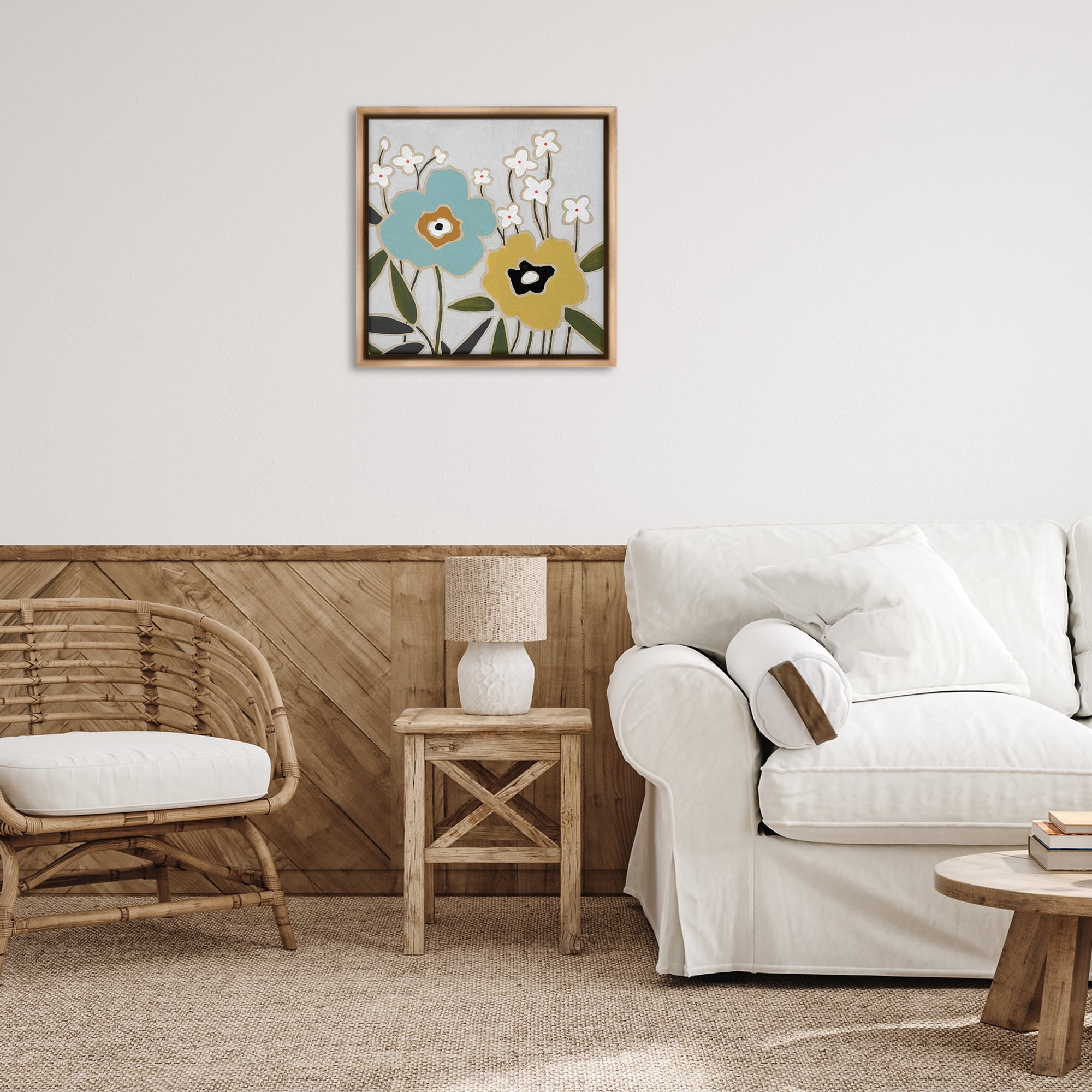 Stupell Industries Modern Hued Blooms Plants & Flowers Painting Brown Floater Framed Canvas Art Print Wall Art, 25 x 25