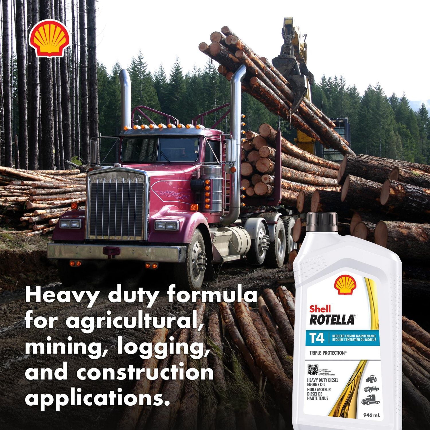 Huile moteur diesel Shell Rotella T4 Triple Protection 15W-40, 0,946 litre