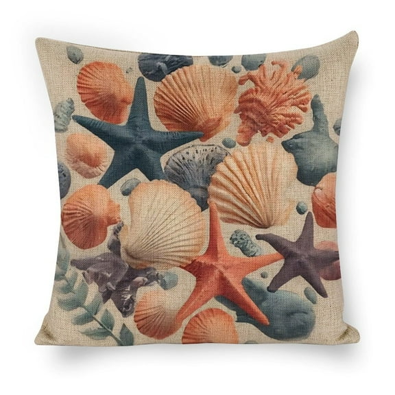 seashells starfish generative art Linen toss pillowcase decoration pillowcase gifting preferred 18x18 inch cushion cover sofa pillowcase sofa bedroom living room car