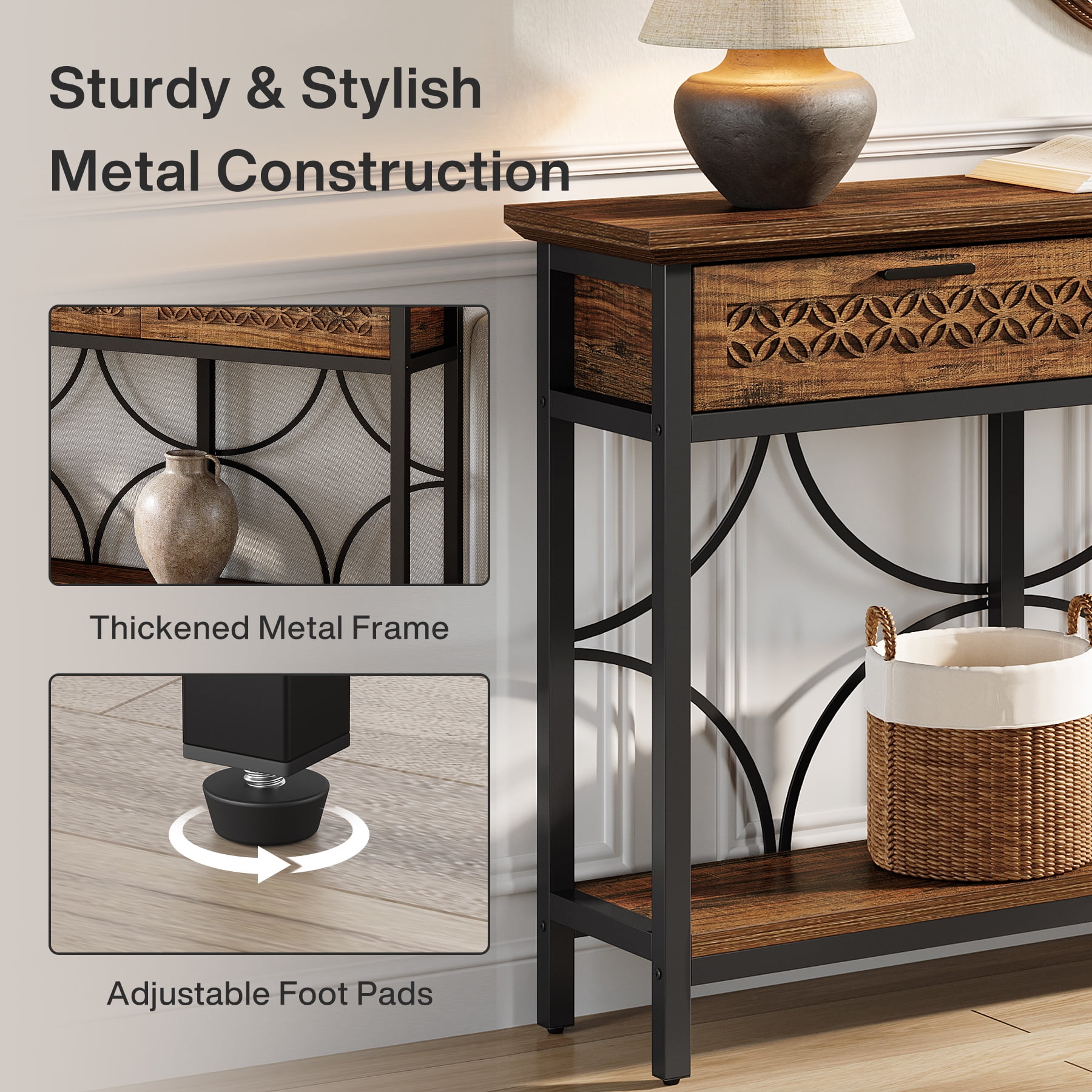 Tribesigns 70.9" Extra Long Console Table with Drawers, Farmhouse Entryway Table with Storage, Wood Behind Couch Sofa Table Accent Table for Entryway, Living Room, Hallway