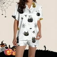 thumbnail image 6 of Tnhcen Women's Halloween Print Short Sleeve Collared Pajama Set Comfortable Loungewear Soft Sleepwear S-2XL Multiple Colors Available White, 6 of 8