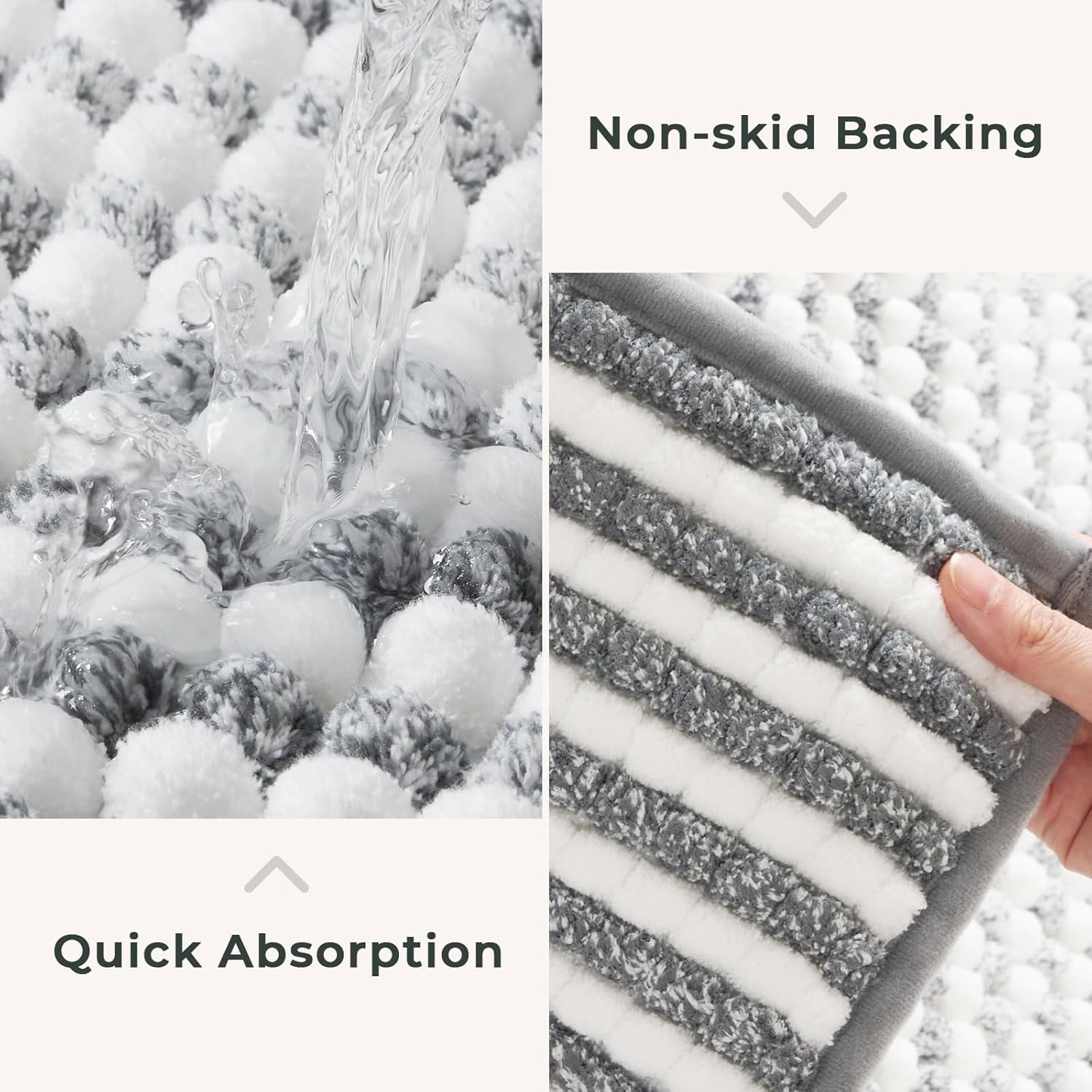FRESHMINT Chunky Ombre Chenille Bathroom Rug 20''x32'', Water Absorbent Soft Bath Rugs for Bathroom Floor, Thick Non Slip Cute Bath Mat Washable Quick Dry Shower Mats, Gray and White