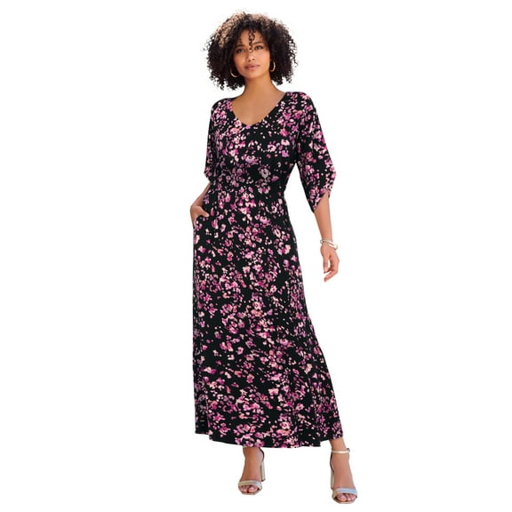 Roaman's Women's Plus Size Stretch Knit Dolman Sleeve Maxi Dress