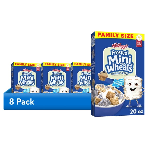 (8 pack) Kellogg's Frosted Mini-Wheats Blueberry Muffin Breakfast Cereal, 48g Whole Grain, Family Size, 20 oz
