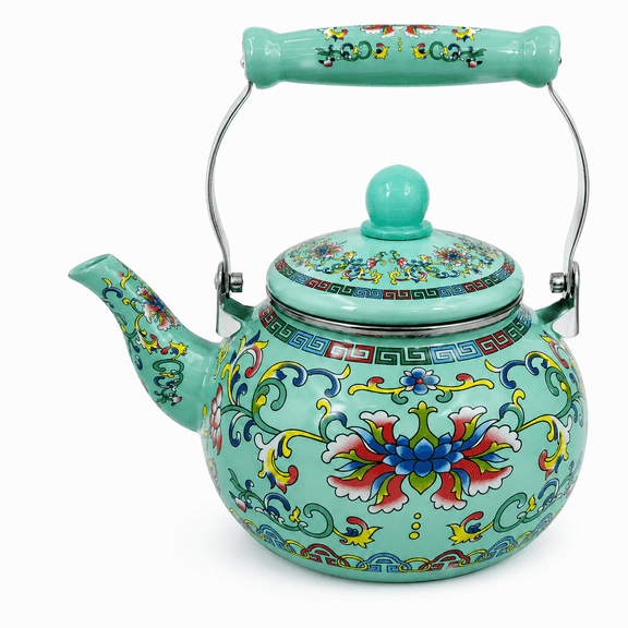 Lnshop 2.5L/84oz Floral Enamel Tea Kettle, Stovetop Safe Water Kettle with Heat-Resistant Handle, Vintage Floral Enamel Pot for Tea, Coffee & Hot Water