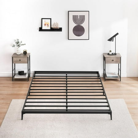 Metal Low Bed Frame, Full Size Platform Bed Frames with 5" Height Mattress Foundation, No Box Spring Needed, Easy Assembly, Black