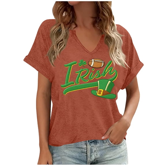PNTUTB St. Patrick's Day Women's Fashion Print Casual Loose Comfortable V Neck Short Sleeve T Shirts