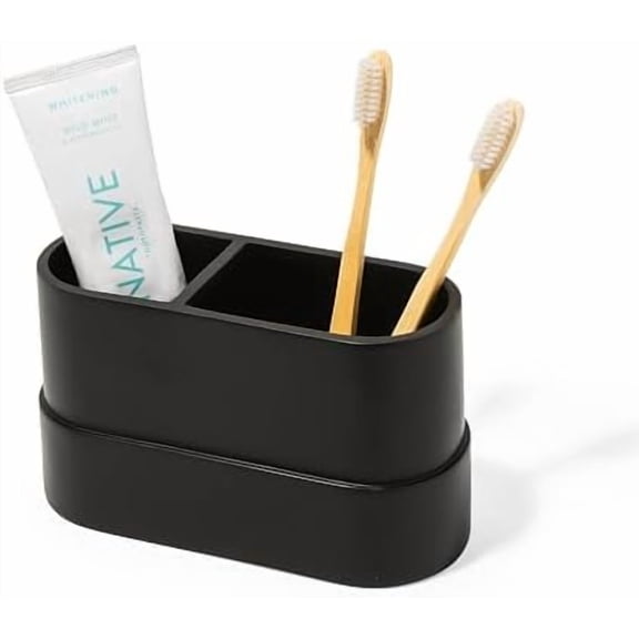 Matte Black Large Toothbrush and Toothpaste Holder and Cup for Bathroom Vanity and Countertop, 2 Compartment Organizer for Electric Toothbrushes, Floss, Razors, Cotton, and Mouthwash -