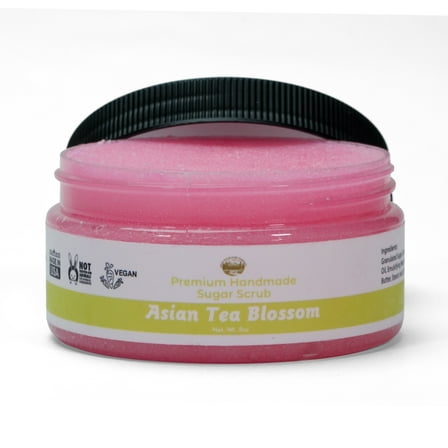 Asian Tea Blossom Sugar Body Scrub - 8oz Premium Handmade Sugar Scrub, Great as a Face Scrub & Exfoliating Body Scrub for Acne Scars, Stretch Marks, Foot Scrub, Great Gifts For Women - Falls River Soa