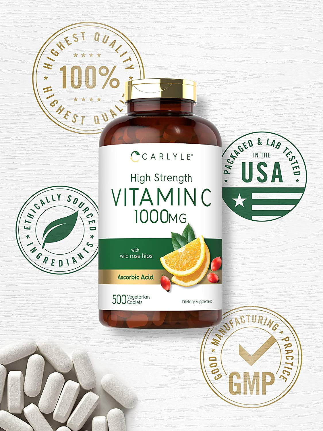 High Strength Vitamin C 1000mg 500 Caplets Ascorbic Acid With Wild Rose Hips Non Gmo And Gluten Free By Carlyle Walmart Com Walmart Com High Strength Vitamin C 1000mg 500 Caplets Ascorbic Acid With Wild Rose Hips Non Gmo And Gluten Free By Carlyle Walmart Com Walmart Com