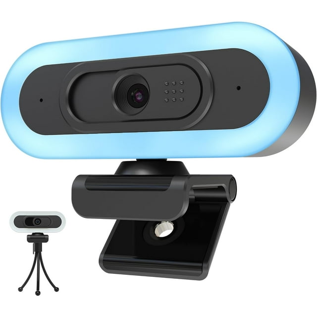 2K 50FPS Webcam for PC/, Computer Camera with Fill RGB Lights, 2 Noise-Canceling Microphone, Autofocus and Tripod for Meeting, Live Streaming, Video Calls, Gaming, Works with Zoom, Skype, Teams