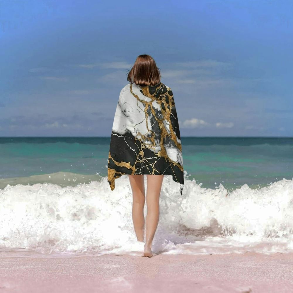 PHYHOO Marble Texture Oversized Quick Dry Microfiber Beach Towel Black Gold Texture Lightweight Sand Free Towel Super Soft &amp; Absorbent for Travel Swimming Sports 30x60in
