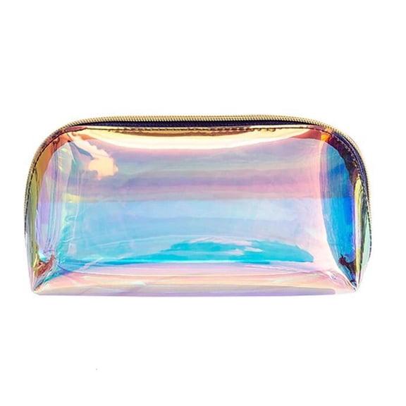 Giaone Holographic Makeup Bag Travel Portable Rainbow Iridescent Cosmetic Pouch Zippered Waterproof Clear Toiletries Organizer Pencil for Case for Women Girls