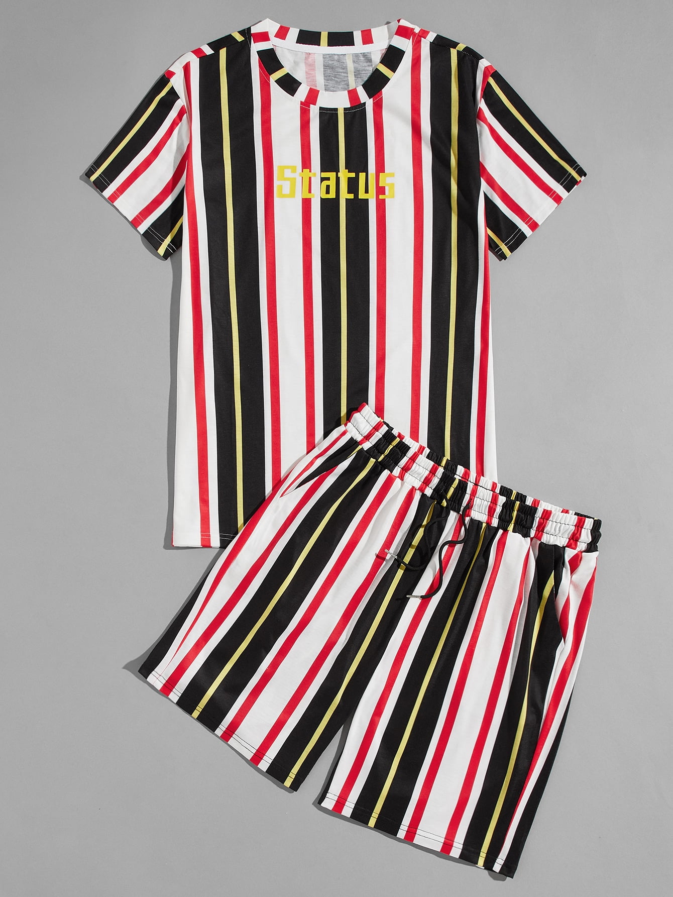 Men Vertical Striped Letter Graphic Tee 