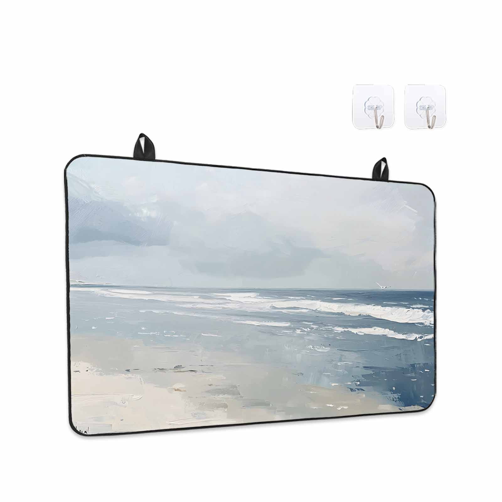 Blue Coastal Stove Top Cover for Electric Stove, Heat-proof & Non Slip Glass Top Stove Cover Protector, Seaside Summer Beach Nautical Kitchen Flat Cooktop Rubber Mat 24x21 Inches