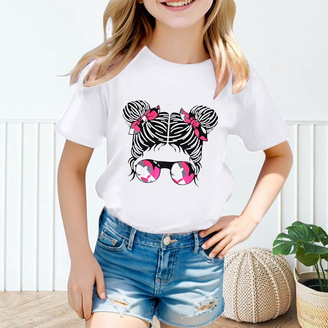 Catégorie de Produit Hauts et Chemises pour Filles - T-Shirt Graphique Mignon à Col Rond et Manches Courtes pour Enfants, Chemise Décontractée d'Été