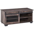 thumbnail image 1 of HOMCOM Table Basse Style Farmhouse avec Rangement, Table de Centre avec Porte de Grange en Treillis et Tablette Ajustable, Table de Salon, Brun Foncé, 1 of 10