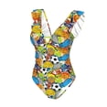thumbnail image 4 of Yiaed Various Balls Print Women's Ruffled One Piece Swimsuit V Neck Swimwear Slimming Monokini for Woman-Small, 4 of 8