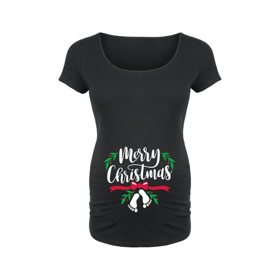 Bloom Maternity - Merry Christmas Footprints - Maternity Scoop Neck T-Shirt