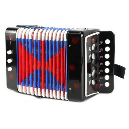 Mini Musician Pro Toy Accordion Children's Instrument w/ 7 Treble Keys, 3 Air Valves, Hand Strap (Black)