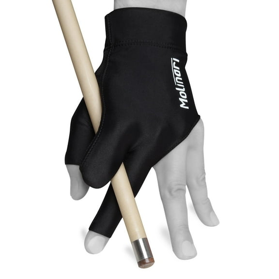 Molinari Billiard Pool Cue Glove - for Left Hand (Right-Handed Player), Large, Black