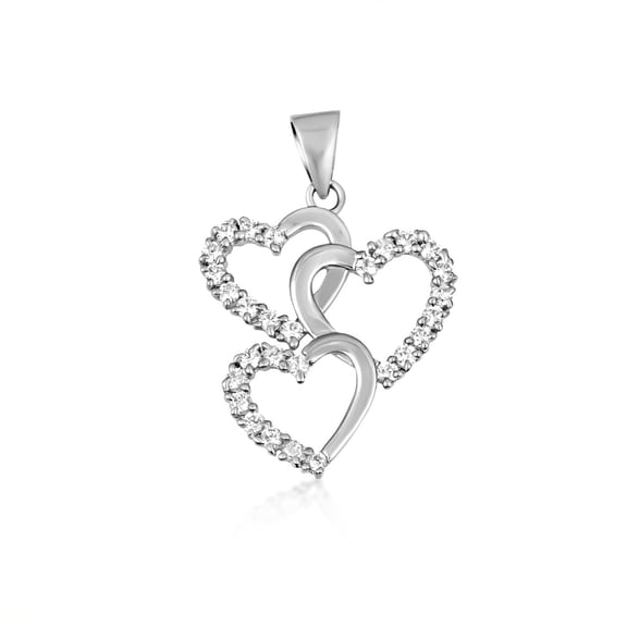 Hitanshu Jewels 925 Sterling Silver CZ Triple Heart Love Pendant Necklace