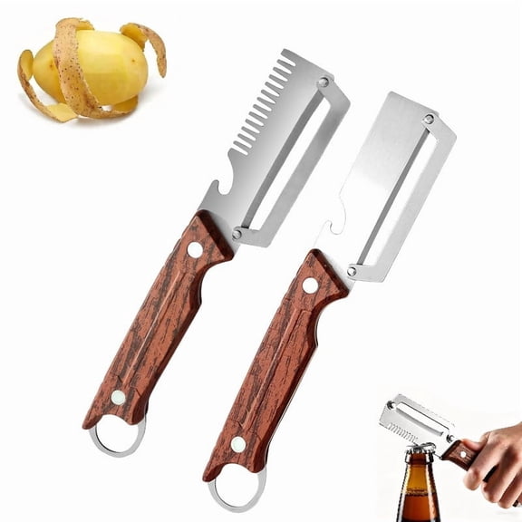 TTJ Upgraded 3-in-1 Kitchen Fruit And Vegetable Peeler With Bottle Opener Stainless Steel Multi-Tool Julienne Shaver Ergonomic Handle Easy Clean Time-Saving Kitchen Gadget 1pc