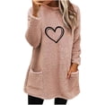 thumbnail image 3 of lcziwo Valentines Outfits for Women Oversized Sherpa Lined Pullover Tops Fleece Long Sleeve Heart Graphic Crewneck Tunic with Pockets, Pink, M, 3 of 5