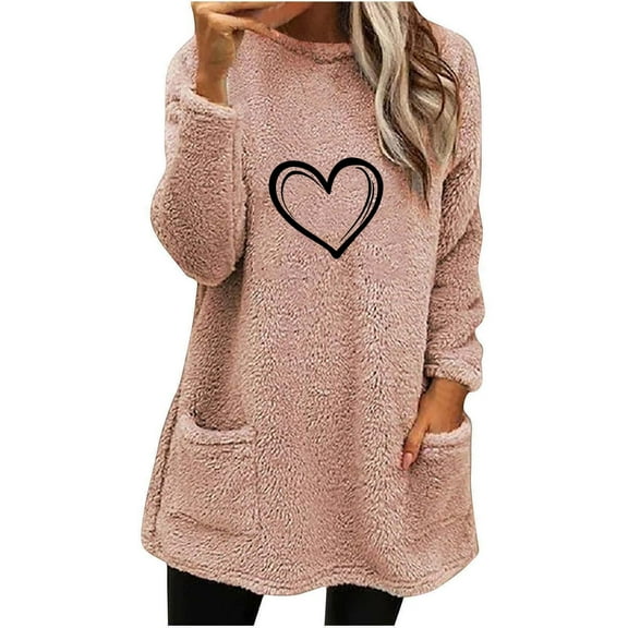 Sexlip Womens Sherpa Pullover Oversized Fuzzy Fleece Sweatshirts Faux Fur Fluffy Outerwear Winter Soft Loungewear Pink M