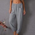 thumbnail image 2 of ClodeEU Women's Linen Blend Elastic Waist Harem Pants with Drawstring ,Solid Color Casual Summer Pant with Pockets Gray,Women's Plus XXL, 2 of 9