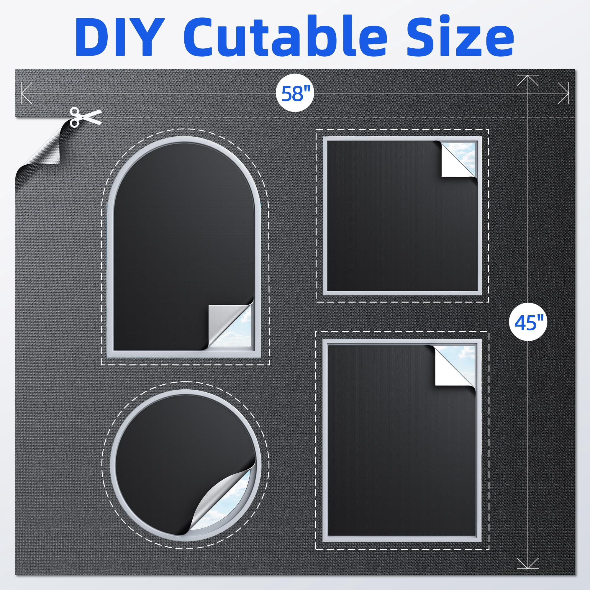 Magnetic Blackout Window Cover with Strong Magnets – 45" x 58" Portable Blackout Curtains for Bedroom, No Drill Black Out Blinds & Temporary Black Out Shades