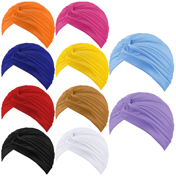 10 Pcs Stretchy Turban Cap Chemo Head Wraps Cancer Headwear Bennie Twisted India's Hat for Women