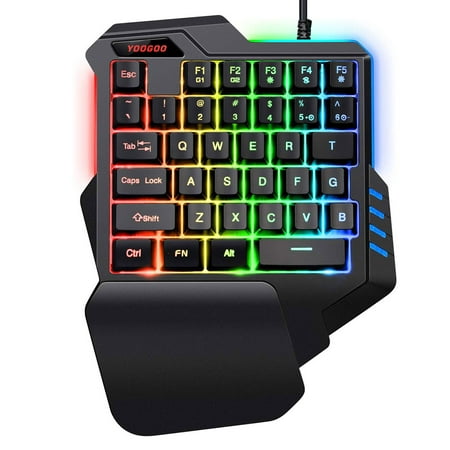 TSV One Handed Gaming Keyboard, RGB LED Backlit, Hand Rest with 35 Keys, Black,