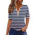 thumbnail image 2 of Fiudx Tops para Mujer Camiseta Casual de Moda para Mujer Blusas Estampadas a Rayas Degradadas Top con Botones y Cuello En V, 2 of 5