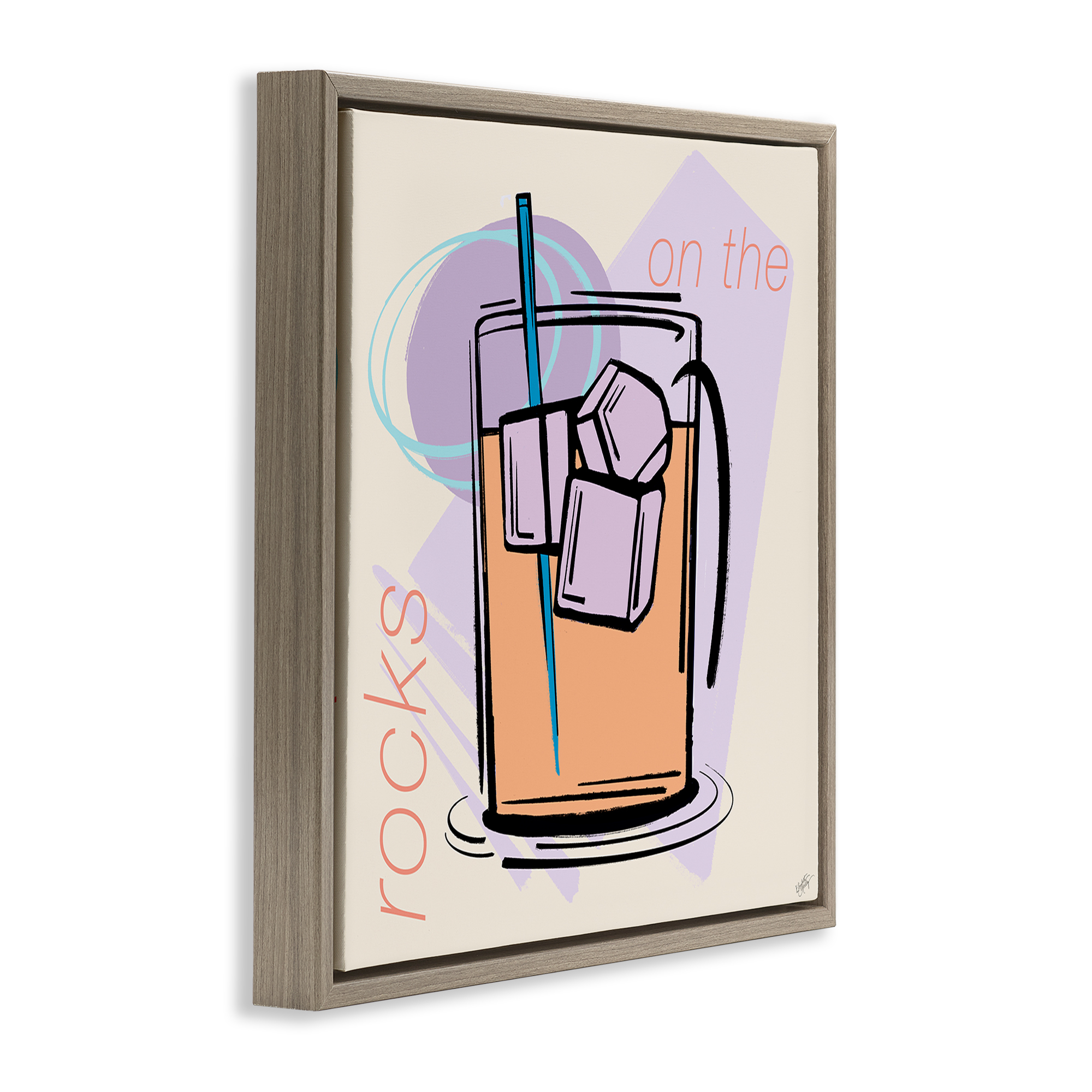 Stupell Industries On The Rocks Drink Food & Beverage Painting Brown Floater Framed Canvas Art Print Wall Art, 18 x 18