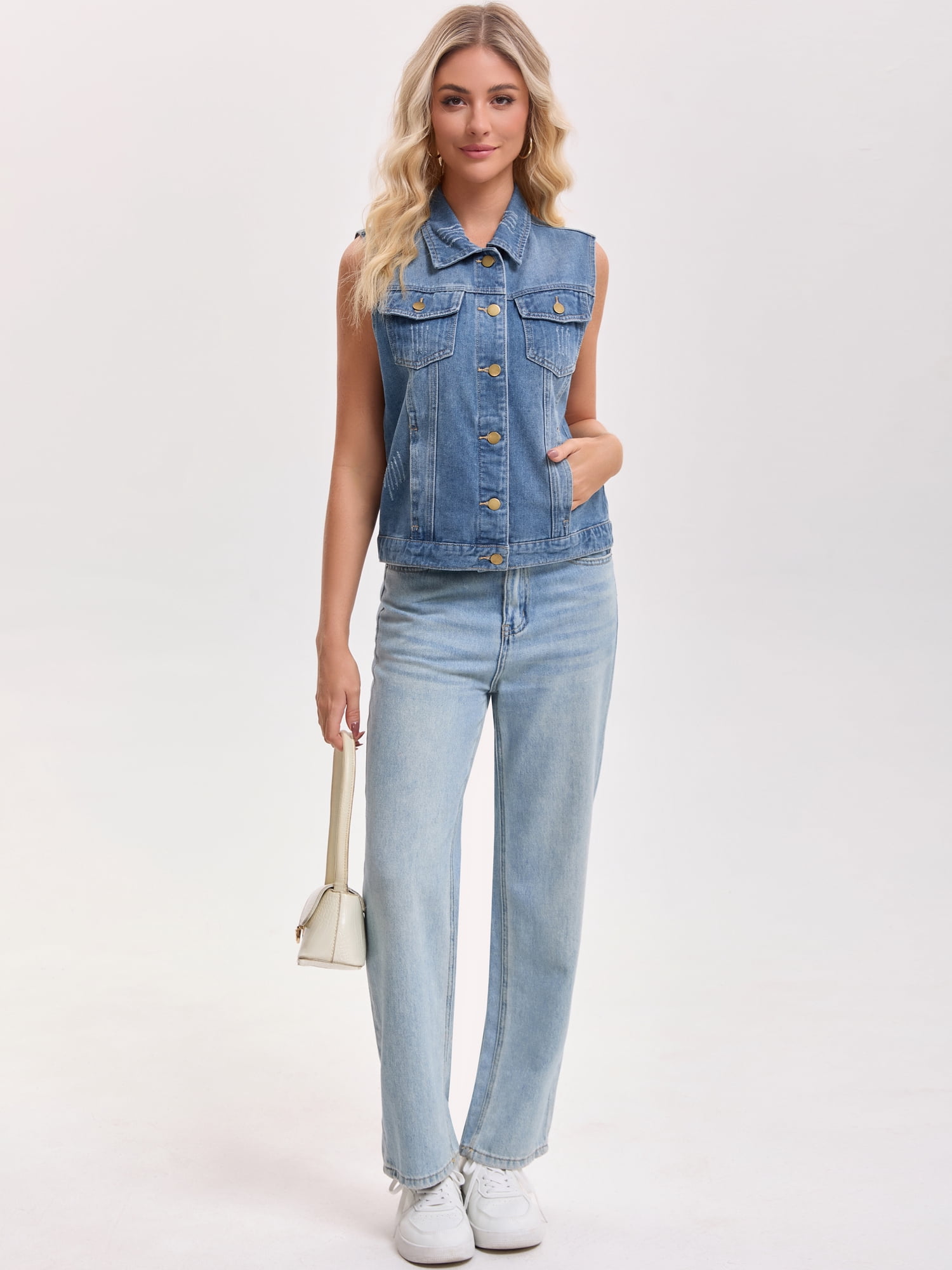 DARING DIVA Womens Denim Vest Button Down Jacket Sleeveless Jean Jacket 2XL Blue
