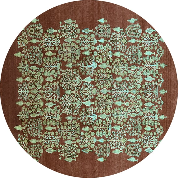 Ahgly Company Indoor Round Oriental Light Blue Industrial Area Rugs, 7' Round